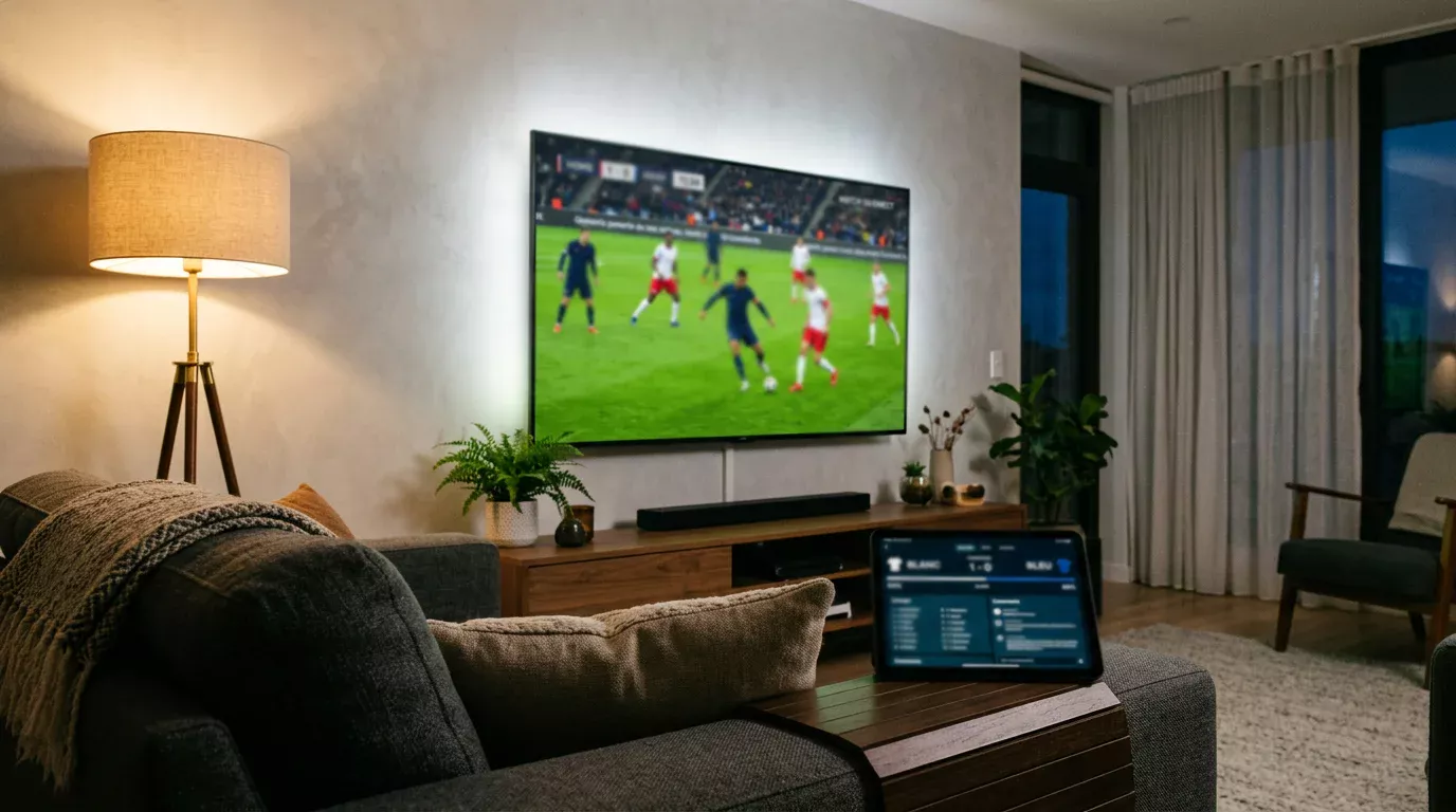Pantalla de televisión mostrando un partido de la Ligue 1 francesa en streaming