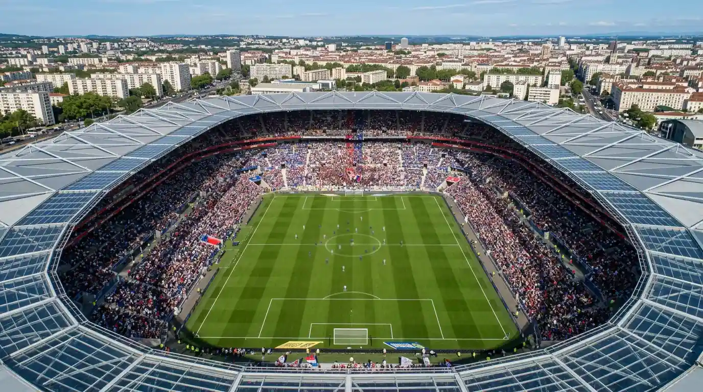Estadio de la Ligue 1 lleno de espectadores en una jornada de liga francesa